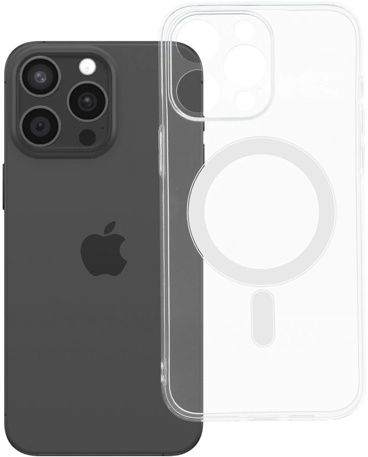 Oem Originalus „iPhone 15 PRO MAX“ skaidrus dėklas, 2 mm „Mag“ dangtelis, suderinamas su „MagSafe“ (fotoaparato apsauga), permatomas.