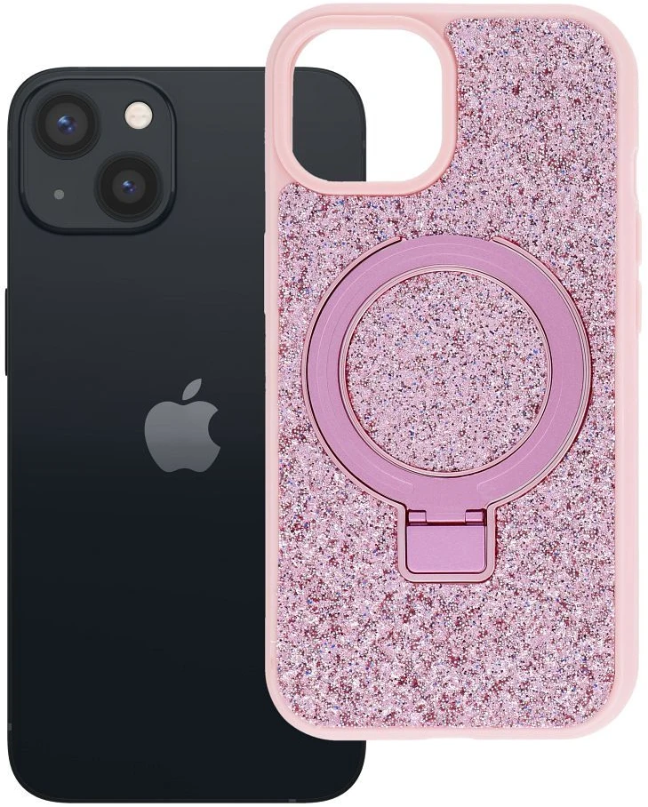 Oem dėklas iPhone 15 Quartz Circle Stand Mag Cover rausvas
