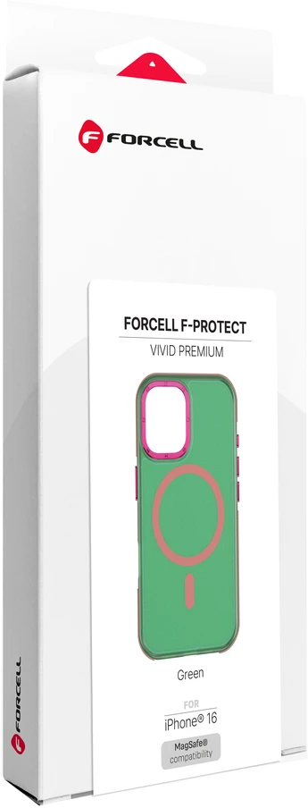 Dėklas iPhone 16 telefonui Forcell F-Protect Vivid Premium, suderinamas su MagSafe, žalias