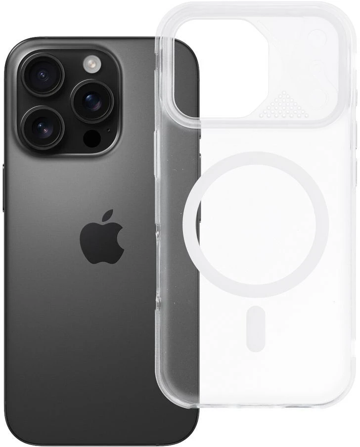 Originalus „iPhone 16 PRO Aurora“ dėklas, suderinamas su „MagSafe“ ir baltais atvartais.