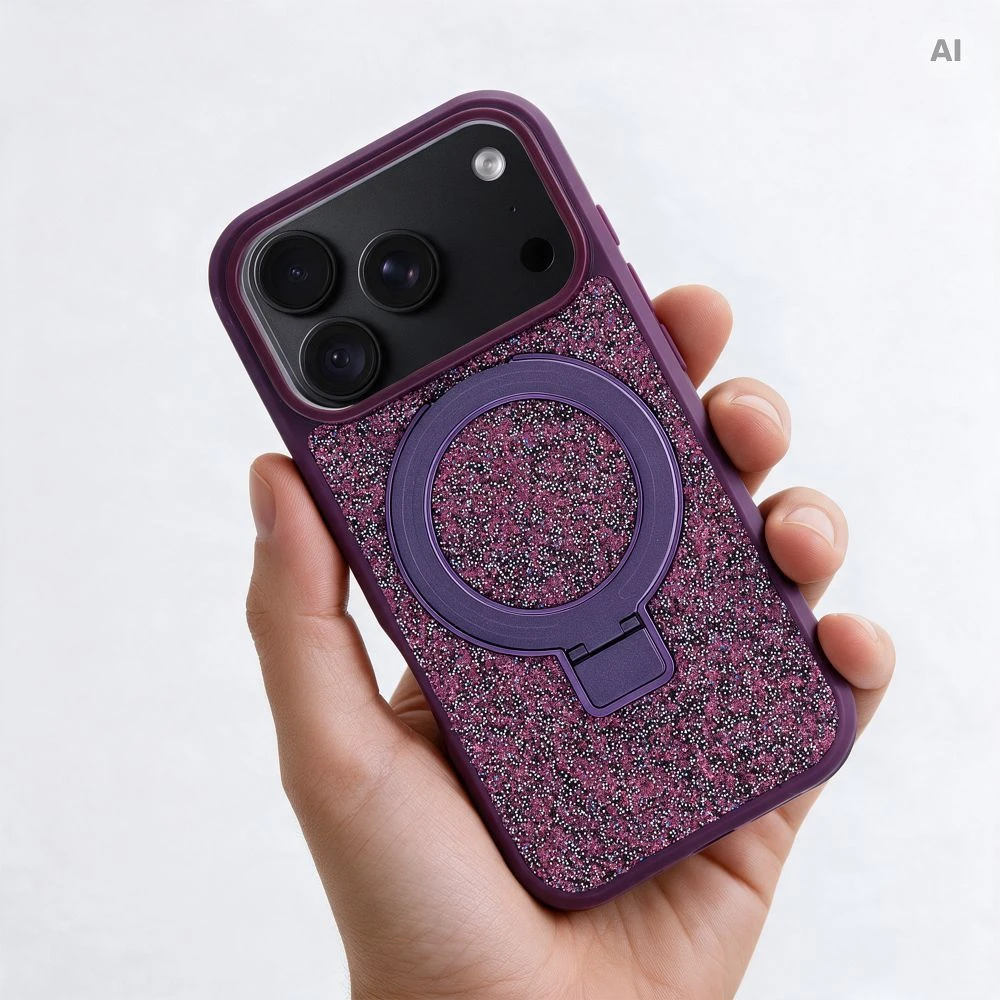 Oem dėklas iPhone 16 Pro Quartz Circle Stand Mag Cover tamsiai vyšninė