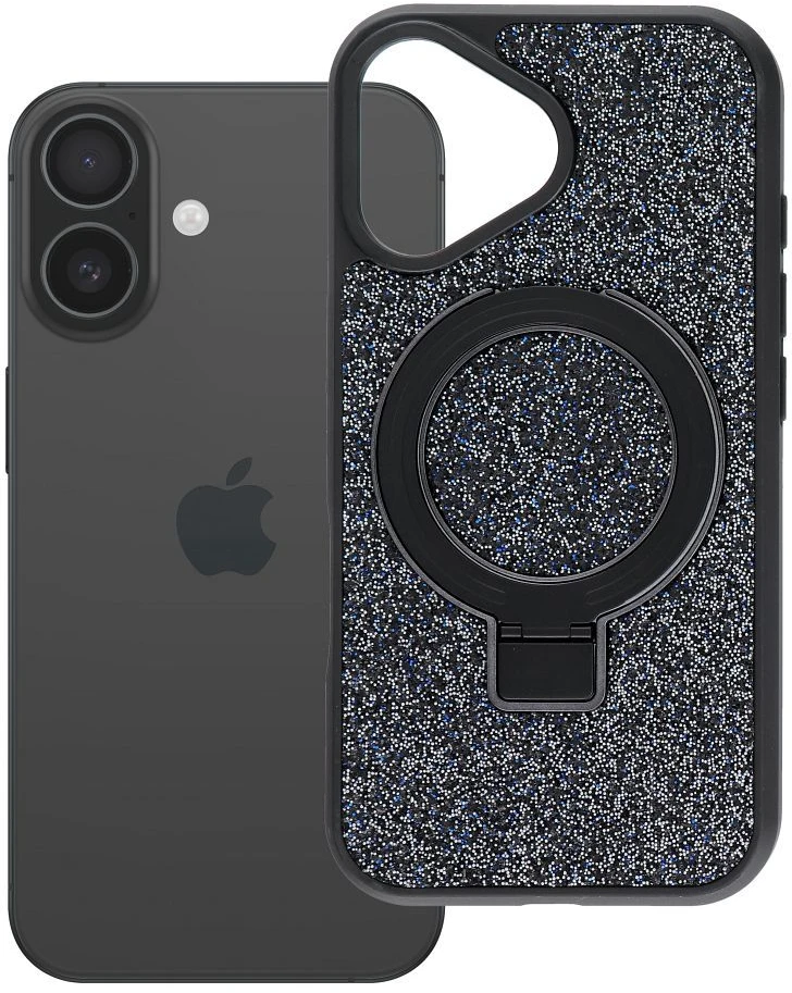 Oem dėklas iPhone 16 Quartz Circle Stand Mag Cover juodas