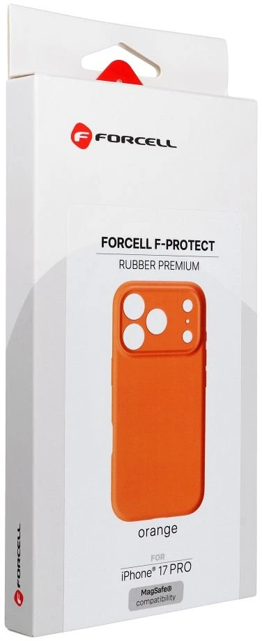 „iPhone 17 Pro / 18 Pro“ dėklas (žemas kameros kraštas), „Forcell F-Protect Rubber Premium“, suderinamas su „MagSafe“, oranžinis