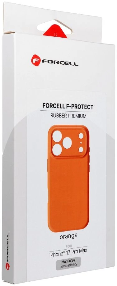 „iPhone 17 Pro Max / 18 Pro Max“ dėklas (žemas kameros kraštas), „Forcell F-Protect Rubber Premium“, suderinamas su „MagSafe“, oranžinis