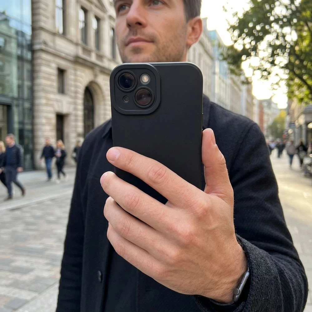 OEM dėklas, skirtas iPhone 17 Pro Max / 18 Pro Max (žemas kameros kraštas), matinis 2.0 juodas
