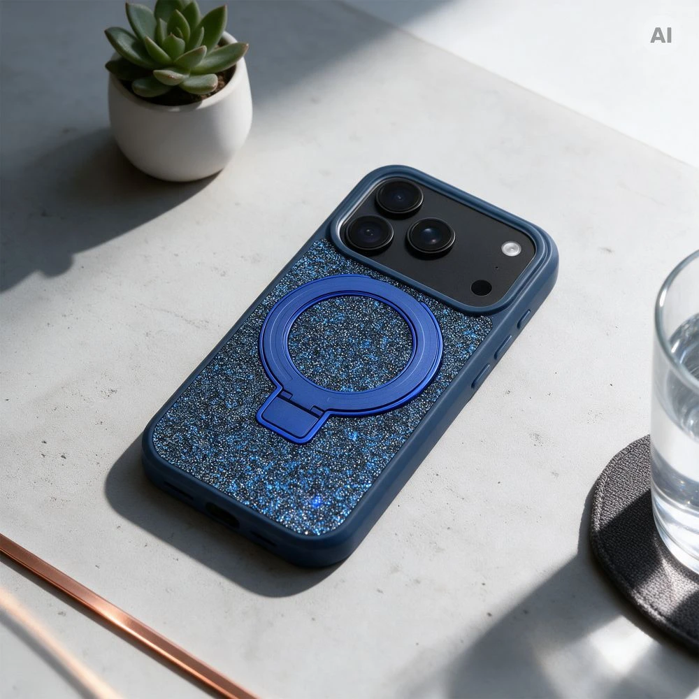 Dėklas Oem Case for iPhone 17 Quartz Circle Stand Mag Cover navy mėlynas