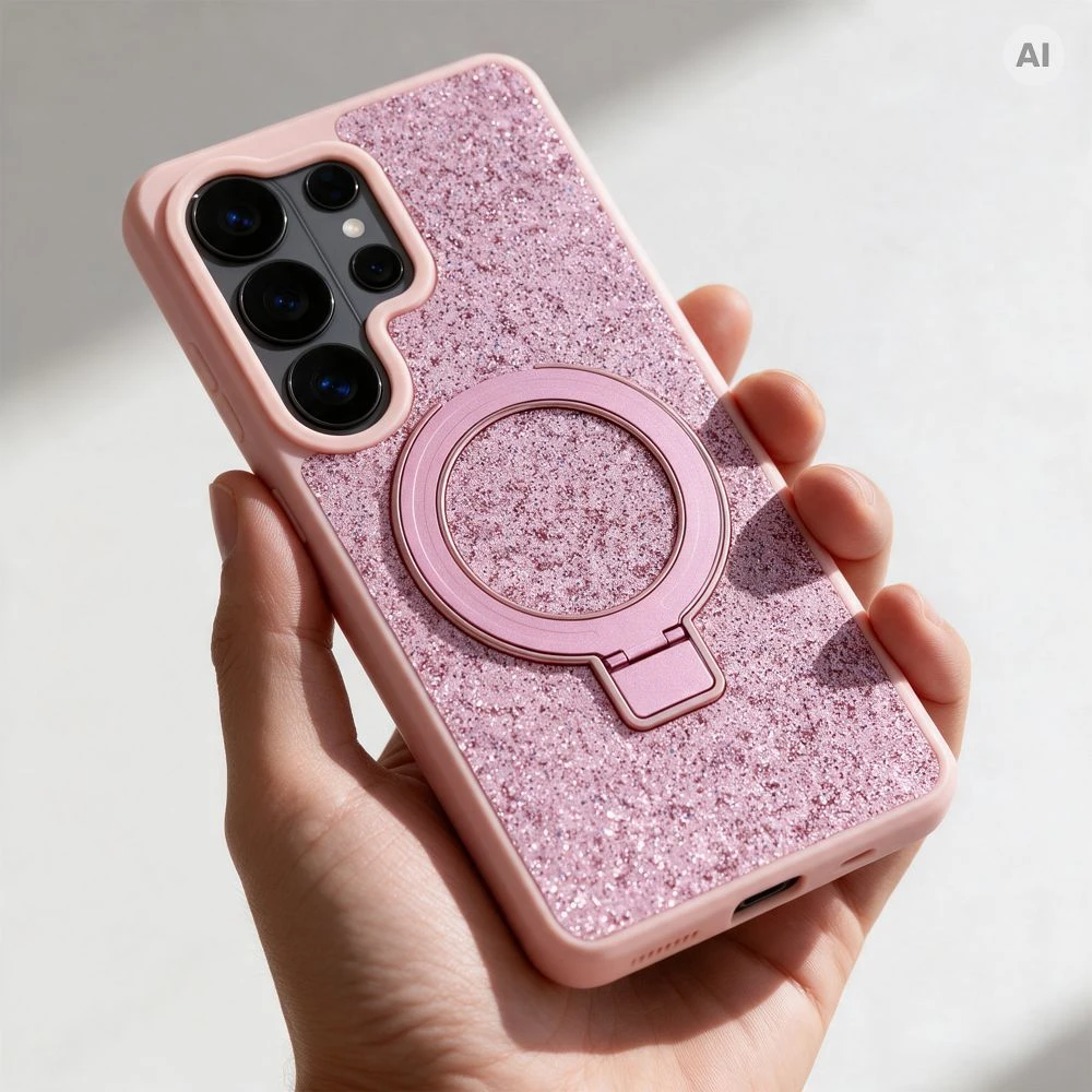 Dėklas Oem Case for iPhone 17 Quartz Circle Stand Mag Cover pink
