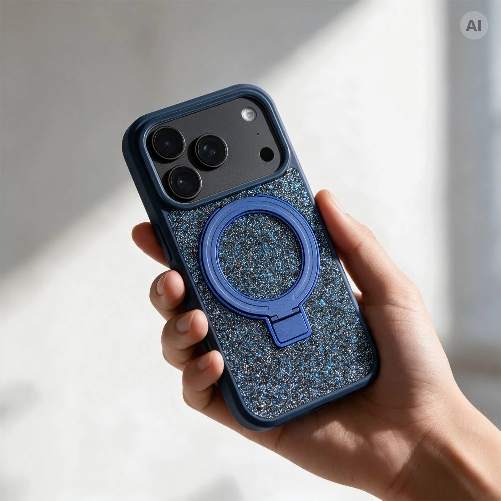 Dėklas Oem Case for iPhone 17 Quartz Circle Stand Mag Cover navy mėlynas
