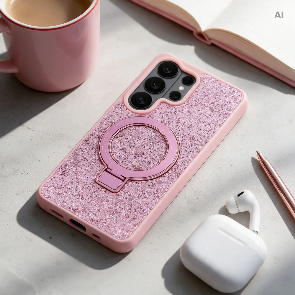 Dėklas Oem Case for iPhone 17 Quartz Circle Stand Mag Cover pink