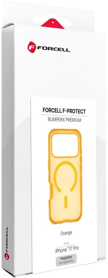 Dėklas, skirtas iPhone 18 Pro / 17 Pro, Forcell F-Protect BumperX Premium, suderinamas su MagSafe, oranžinės spalvos