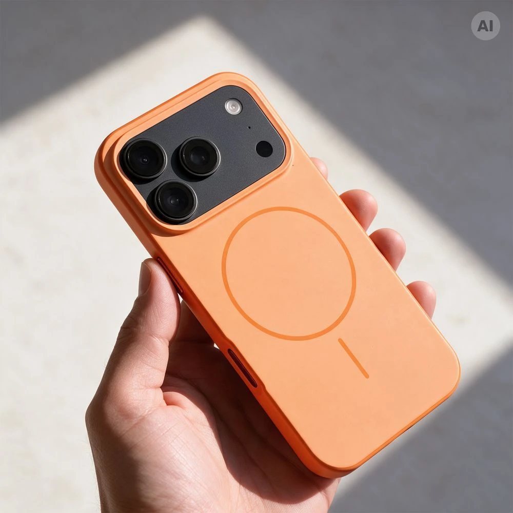 Dėklas iPhone 18 Pro / 17 Pro Forcell F-Protect Chromatic Premium, suderinamas su MagSafe, oranžinis