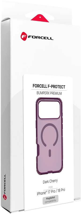 iPhone 18 Pro / 17 Pro dėklas „Forcell F-Protect BumperX Premium", suderinamas su MagSafe, tamsios vyšninės spalvos
