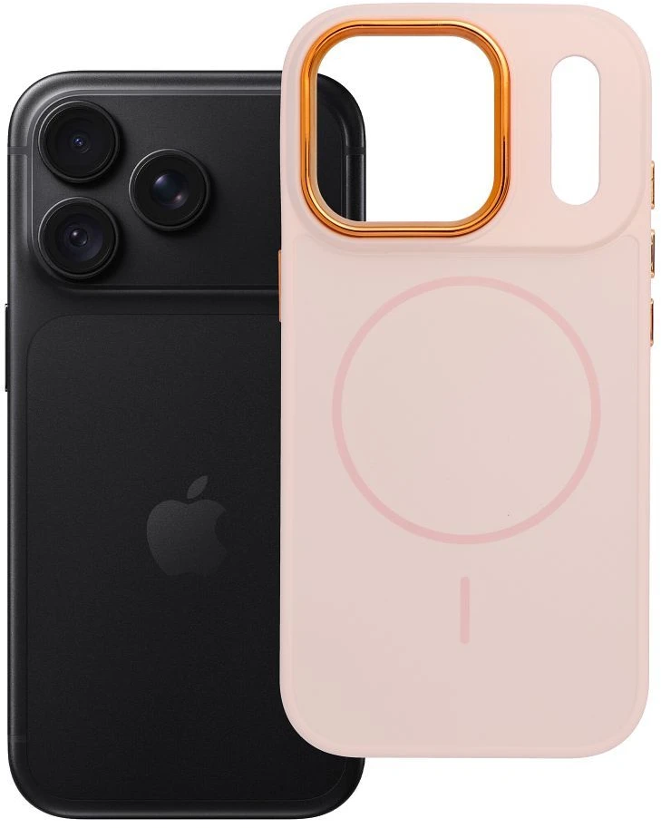 OEM dėklas iPhone 18 Pro / 17 Pro rėmui Mag Cover, suderinamas su MagSafe, pudros rožinės spalvos