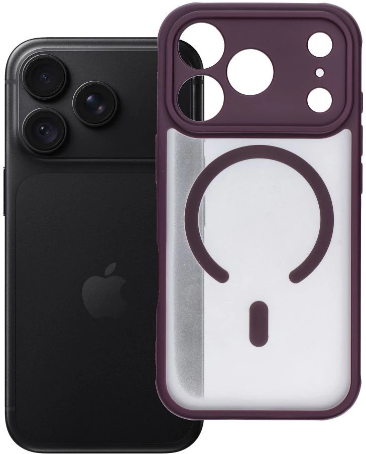 OEM dėklas iPhone 18 Pro / 17 Pro, pilnai matinis, su MagSafe suderinamas dangtelis, bordinė spalva