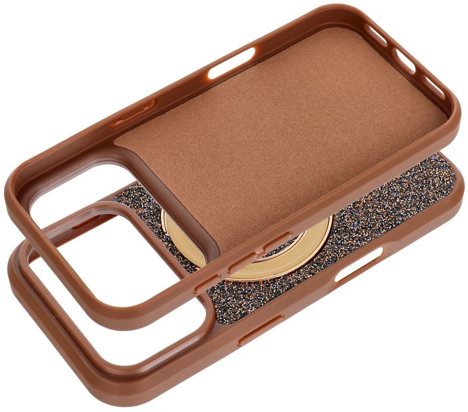 Oem dėklas iPhone 18 Pro / 17 Pro Quartz Circle Stand Mag viršeliui, ruda