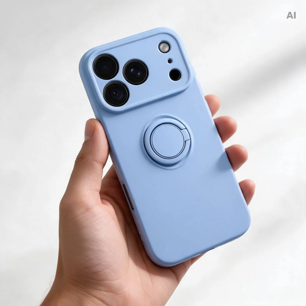 Oem dėklas, skirtas iPhone 18 Pro / 17 Pro, silikoninis su žiediniu apšvietimu, mėlynas