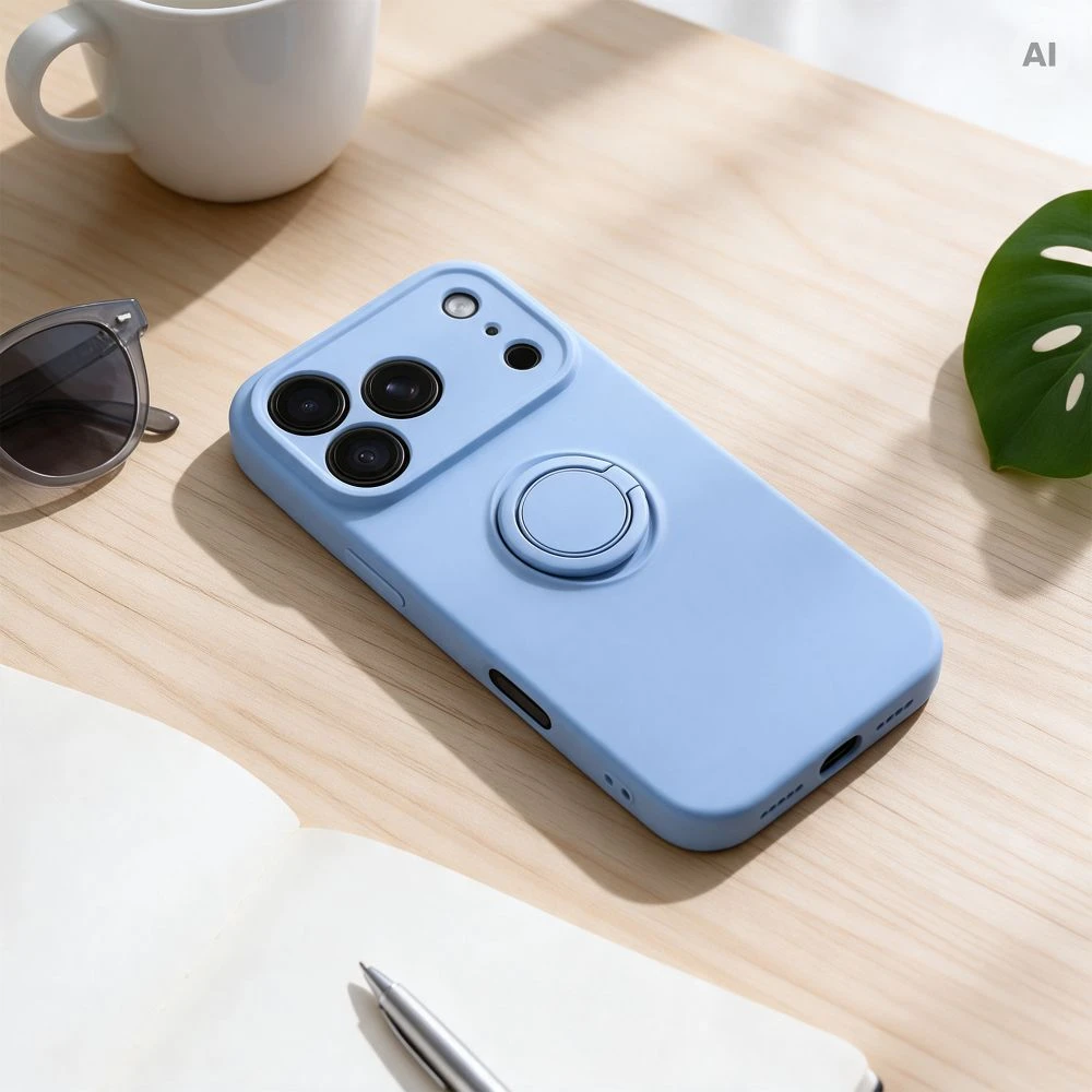 Oem dėklas, skirtas iPhone 18 Pro / 17 Pro, silikoninis su žiediniu apšvietimu, mėlynas
