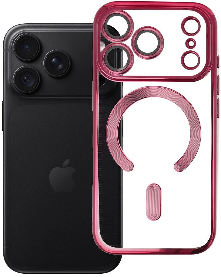 Oem dėklas iPhone 18 Pro Max / 17 Pro Max su Electro Mag dangteliu, suderinamas su MagSafe, bordo spalvos