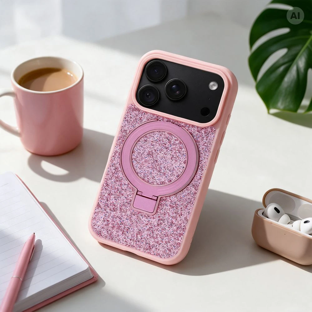 Dėklas Oem Case for iPhone 18 Pro Max / 17 Pro Max Quartz Circle Stand Mag Cover pink
