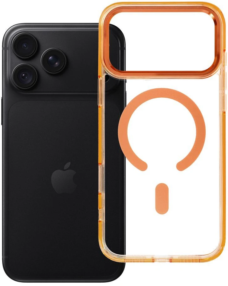OEM dėklas iPhone 18 Pro Max / 17 Pro Max, skaidraus rėmelio hibridinis Mag dangtelis, suderinamas su MagSafe, Hermes oranžinis