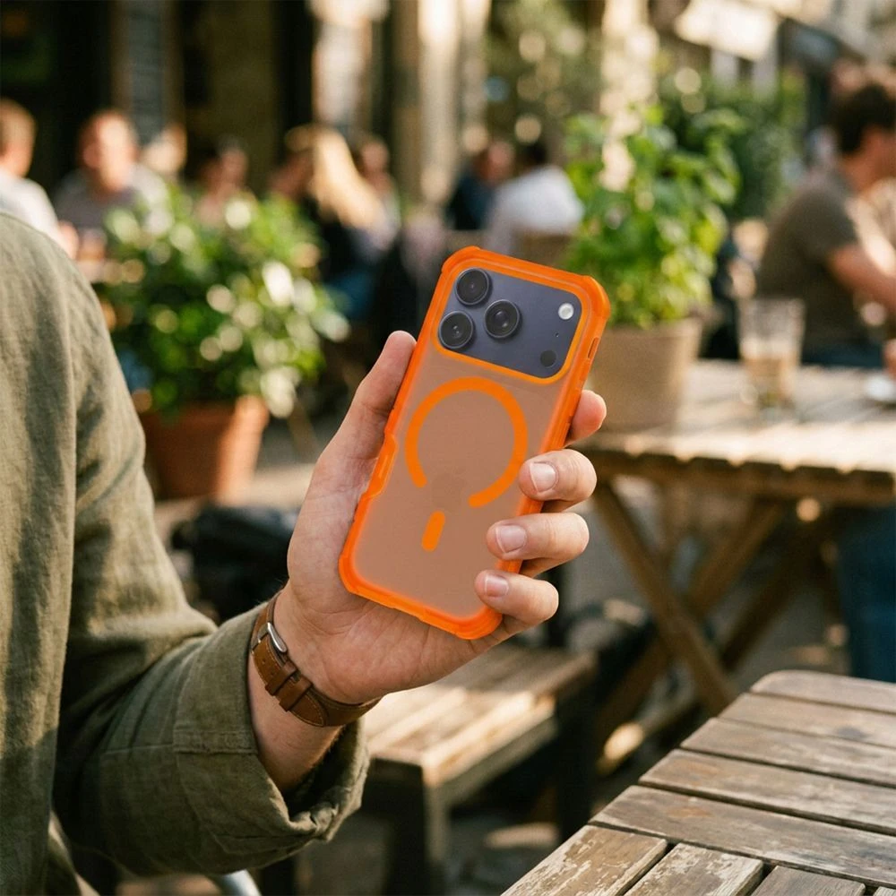Dėklas iPhone 18 Pro Max / 17 Pro Max Forcell F-Protect BumperX Premium, suderinamas su MagSafe, oranžinis