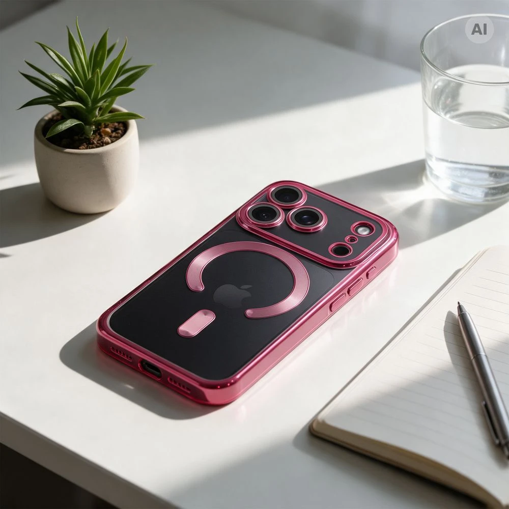 Oem dėklas iPhone 18 Pro Max / 17 Pro Max su Electro Mag dangteliu, suderinamas su MagSafe, bordo spalvos