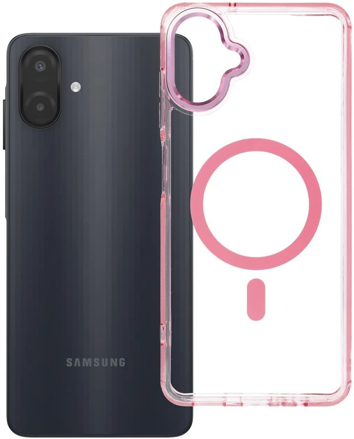 Oem Dėklas Samsung A07 / A08 Frame Clear Hybrid Mag Cover suderinamas su MagSafe pudrinės rožinės spalvos