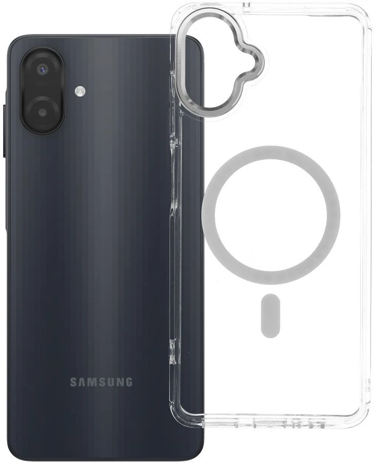 Oem Dėklas Samsung A07 / A08 Frame Clear Hybrid Mag Cover suderinamas su MagSafe permatomas