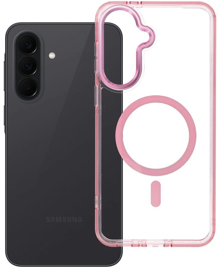 Oem Dėklas na Samsung A37 Frame Cleear Hybrid Mag Cover suderinamas su MagSafe pudra rožine
