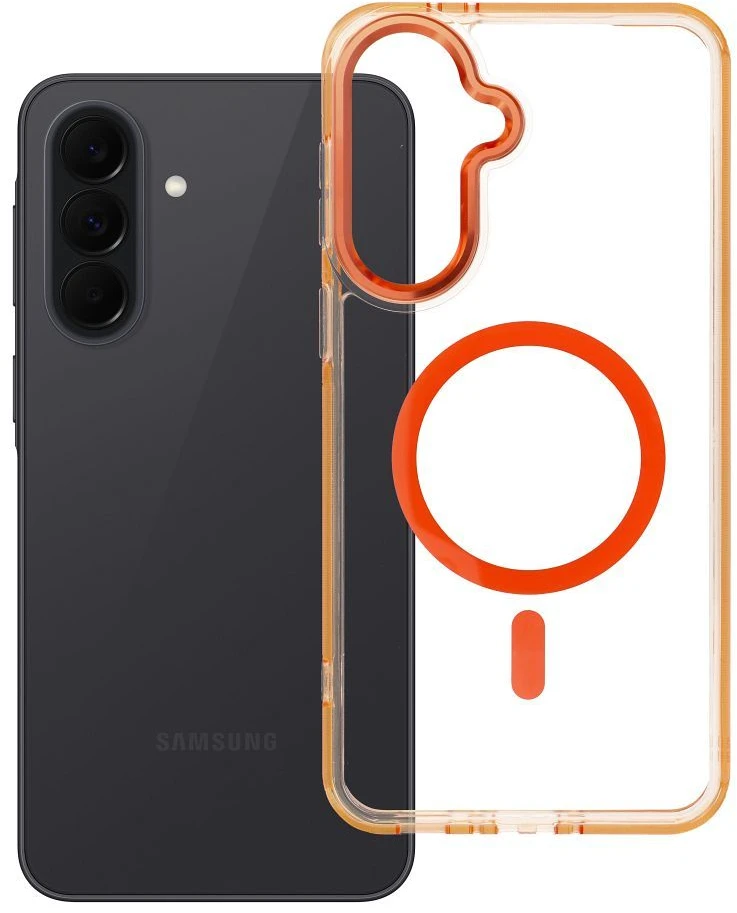 Oem Dėklas na Samsung A37 Frame Cleear Hybrid Mag Cover zgodny su MagSafe oranžinė