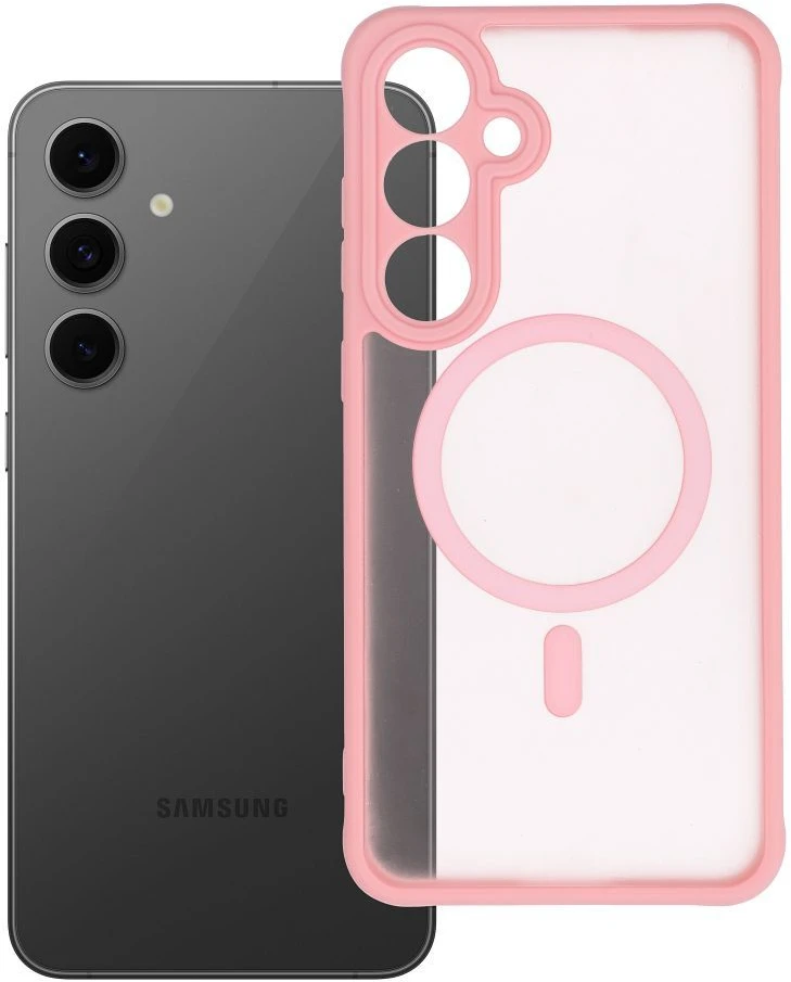 Oem FULL MATTE MAG COVER dėklas suderinamas su MagSafe skirtas Samsung Galaxy S24 FE rožinės spalvos