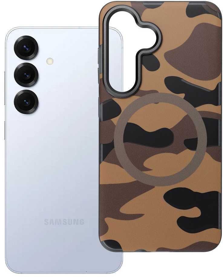 Dėklas FORCELL F-PROTECT lygiai su dvigubo sluoksnio 4D technologija, Military Drop-Test suderinamas su MagSafe skirtas Samsung Galaxy S25 desert camo