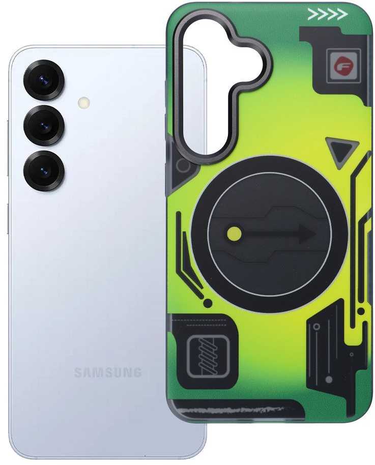 Dėklas FORCELL F-PROTECT Levels with Dual Layer 4D technology, Military Drop-Test suderinamas su MagSafe skirtas Samsung Galaxy S25 cyber žalios spalvos
