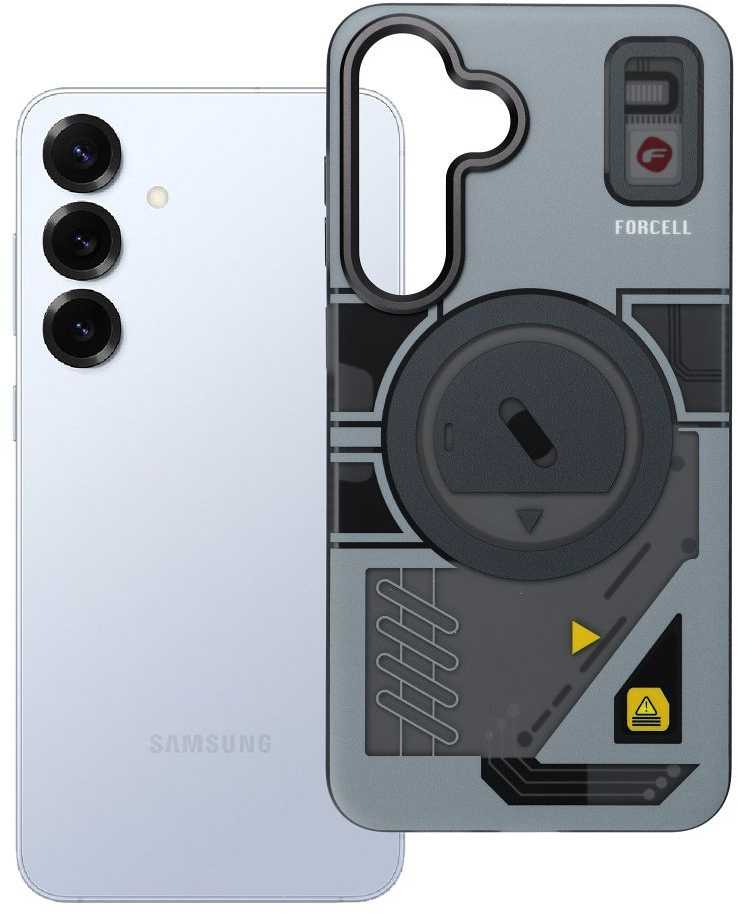 Dėklas FORCELL F-PROTECT lygiai su Dual Layer 4D technologija, Military Drop-Test suderinamas su MagSafe skirtas Samsung Galaxy S25 PLUS cyber pilkas
