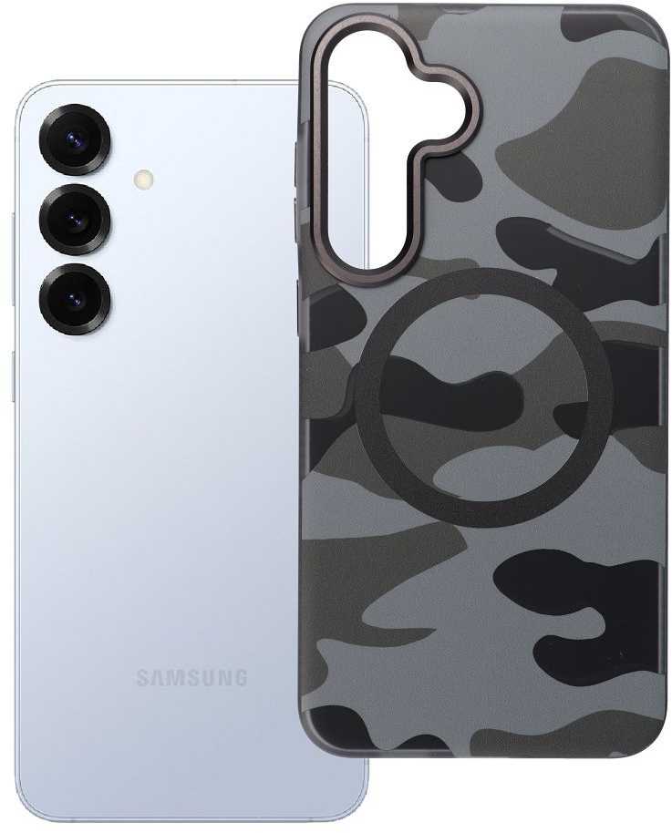 Dėklas FORCELL F-PROTECT Levels with Dual Layer 4D technology, Military Drop-Test suderinamas su MagSafe skirtas Samsung Galaxy S25 PLUS juodos spalvos camo