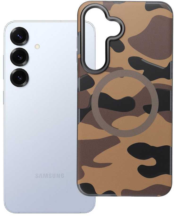 Dėklas FORCELL F-PROTECT lygiai su dviejų sluoksnių 4D technologija, Military Drop-Test suderinamas su MagSafe skirtas Samsung Galaxy S25 PLUS dykumos kameros