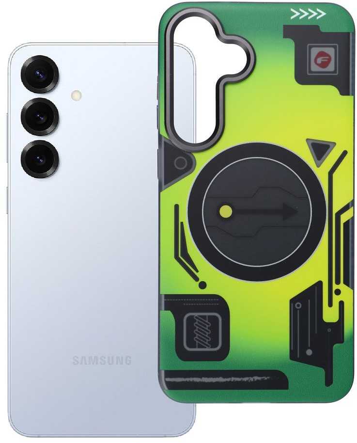 Dėklas FORCELL F-PROTECT Levels with Dual Layer 4D technology, Military Drop-Test suderinamas su MagSafe skirtas Samsung Galaxy S25 PLUS cyber žalios spalvos
