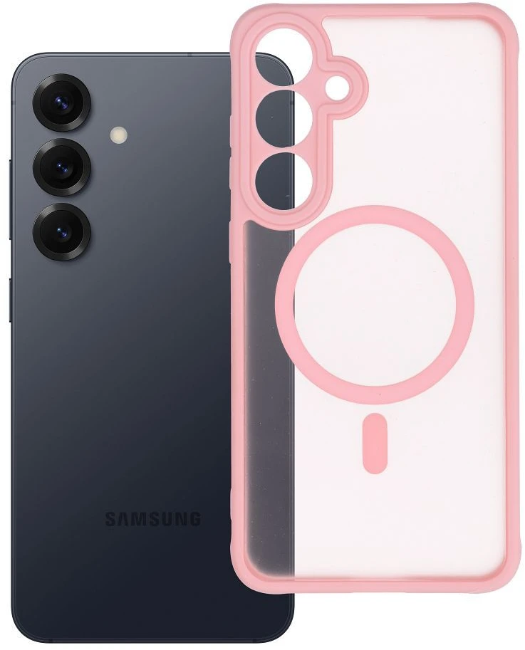 Oem FULL MATTE MAG COVER dėklas suderinamas su MagSafe skirtas Samsung Galaxy S25 Plus rožinės spalvos