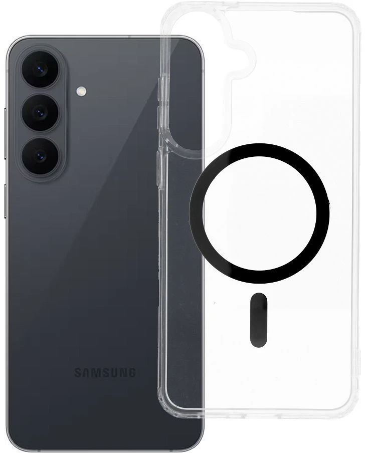 Oem Dėklas Samsung S26 FE / S25 FE su lašeliniu klijavimu, spalvotu žiedu, Mag dangteliu, suderinamas su MagSafe, juodas