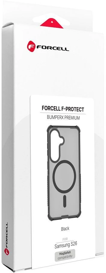 Dėklas, skirtas Samsung S26, Forcell F-Protect BumperX Premium, suderinamas su MagSafe, juodos spalvos