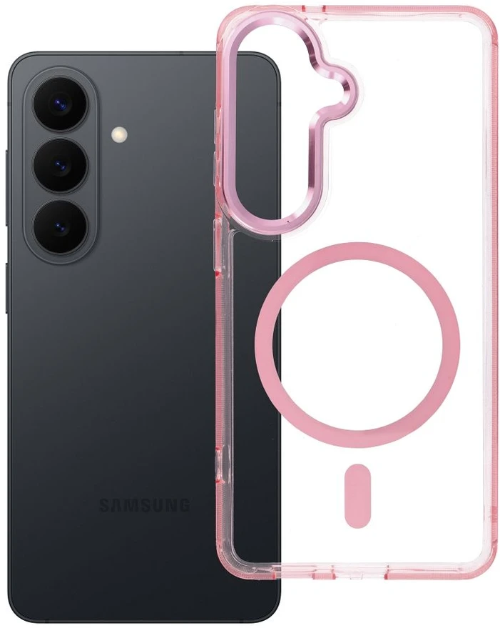 Oem Dėklas na Samsung S26 Frame Clear Hybrid Mag Cover suderinamas su MagSafe pudra rožine spalva