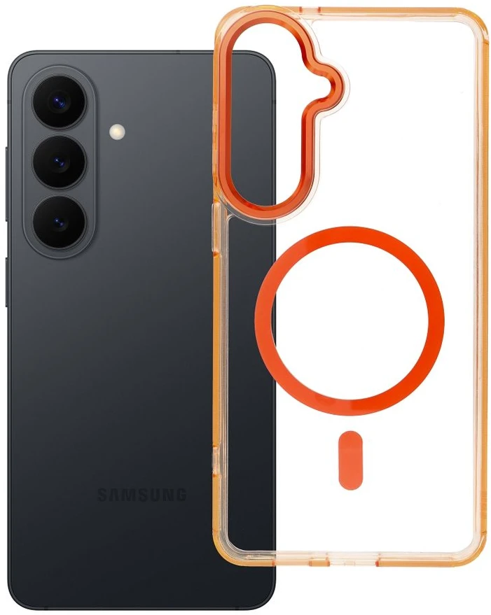 Oem Dėklas na Samsung S26 PLUS Frame Clear Hybrid Mag Cover zgodny su MagSafe oranžinė