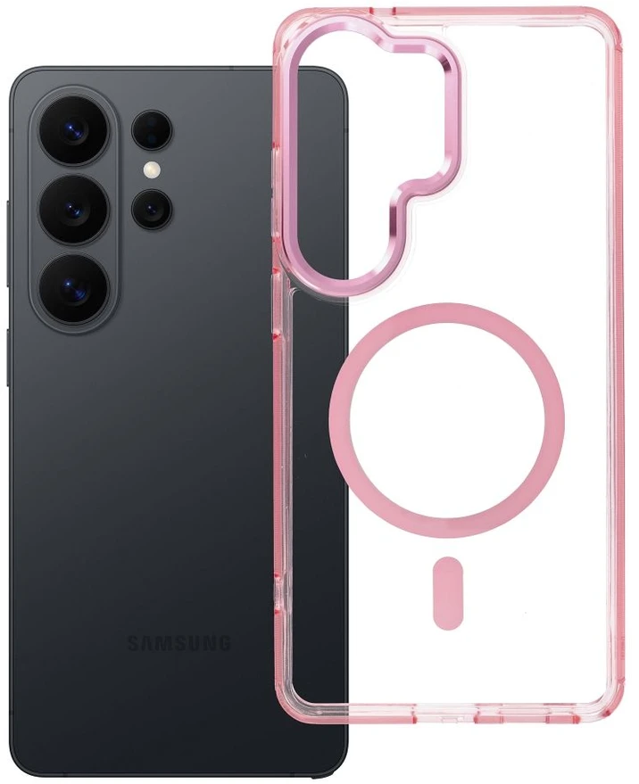 Oem Dėklas Samsung S26 ULTRA Frame Clear Hybrid Mag Cover, suderinamas su MagSafe, rožinės spalvos