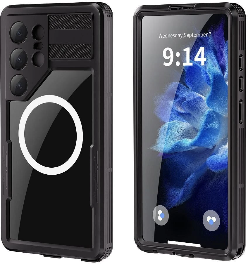 Oem Dėklas na Samsung S26 ULTRA vandeniui atsparus Shellbox Mars su metaliniu žiedu juoda