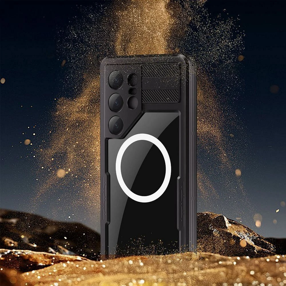 Oem Dėklas na Samsung S26 ULTRA vandeniui atsparus Shellbox Mars su metaliniu žiedu juoda