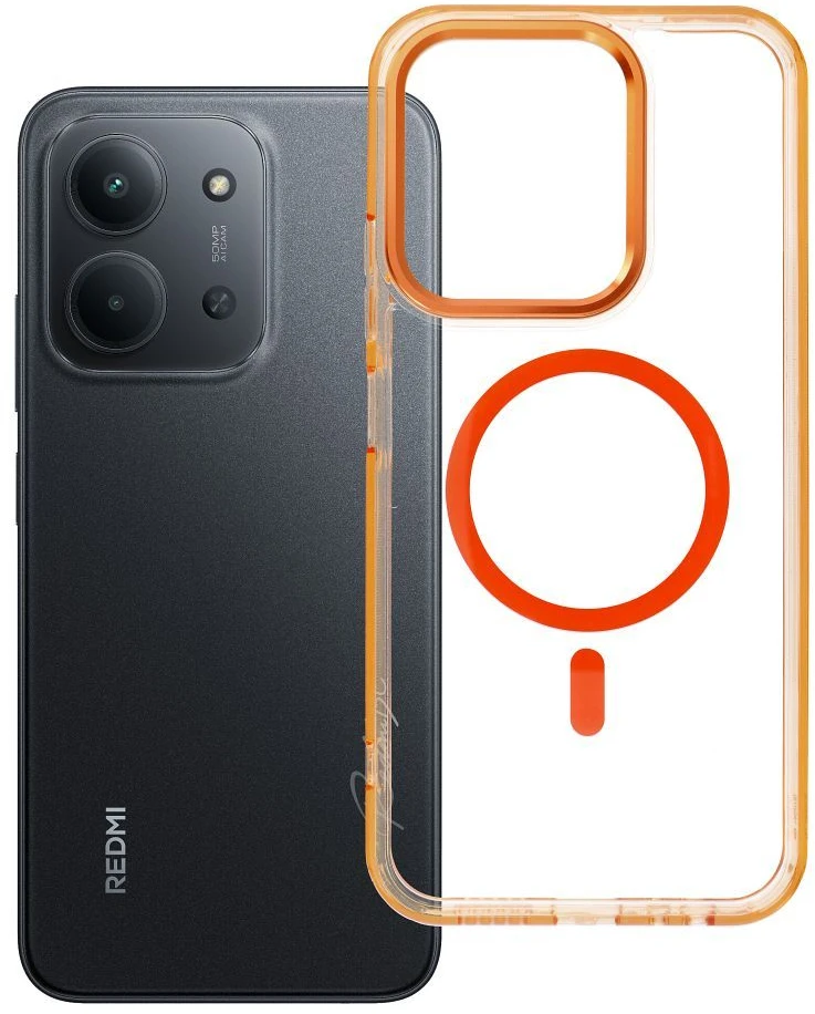 Dėklas OEM dėklo rėmelis, skaidrus hibridinis Mag dangtelis, suderinamas su MagSafe, skirtas REDMI 15C (173,16 x 81,07 x 8,2) hermes oranžinis