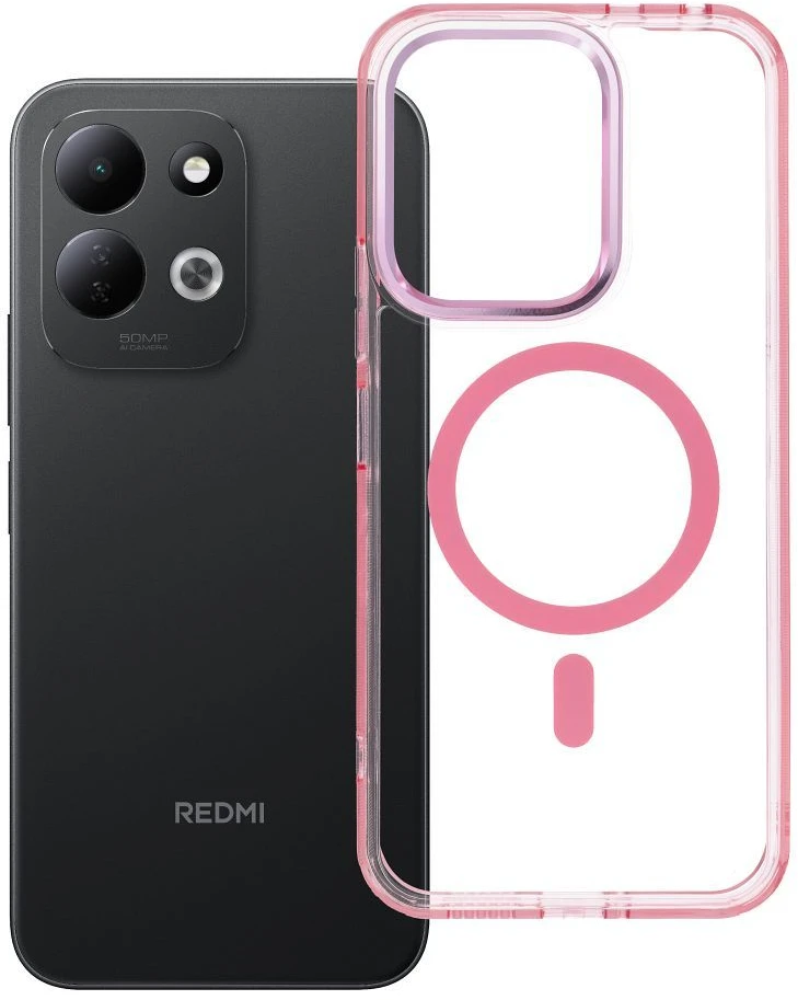 Oem Dėklas Xiaomi Redmi 17 4G / 5G Frame Clear Hybrid Mag Cover, suderinamas su MagSafe, pudros rožinės spalvos