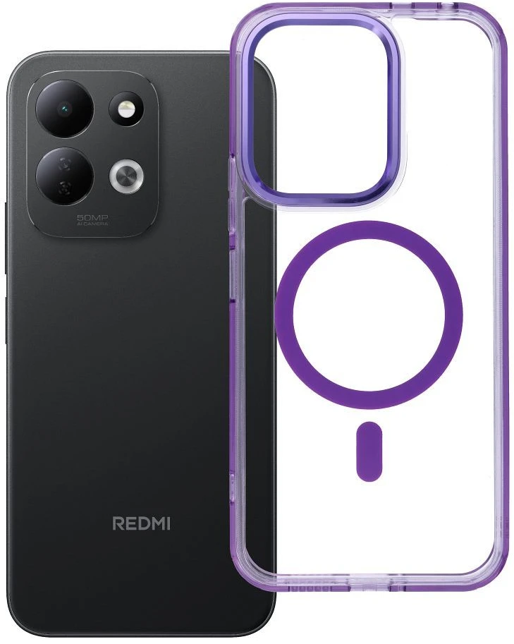 Oem Dėklas Xiaomi Redmi 17 4G / 5G Frame Clear Hybrid Mag Cover suderinamas su MagSafe violetinė