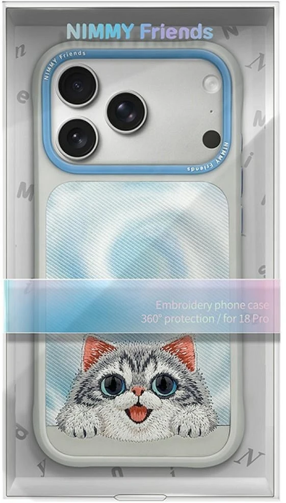 Dėklas NIMMY case BIG EYED LYING Sidabrinis SHADED CAT compatible with MagSafe for IPHONE 18 Pro/17 Pro juodas
