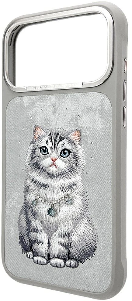 Dėklas NIMMY case LUCKY FASHION CAT compatible with MagSafe for IPHONE 18 Pro Max/17 Pro Max pilkas